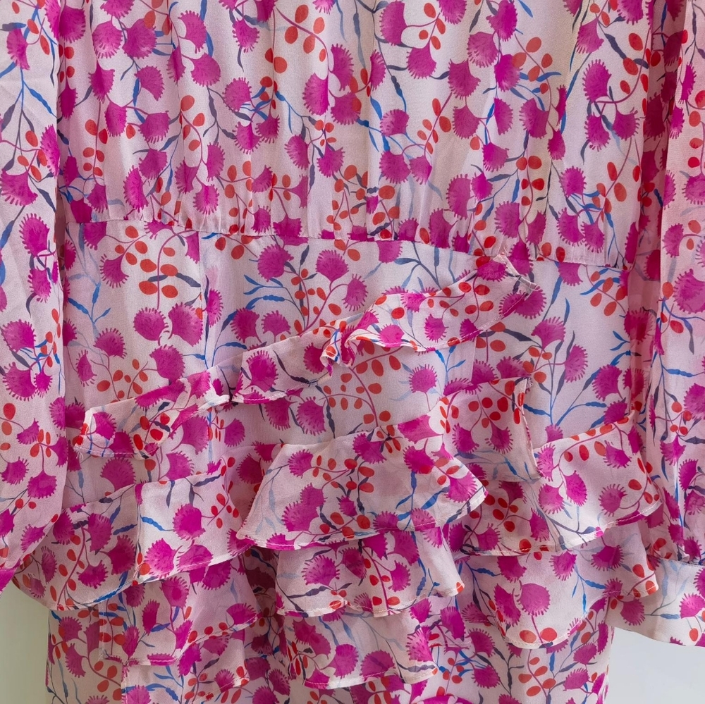 Saloni Isa Silk Georgette Tiered Ruffle Midi Dress - Picture 14 of 15